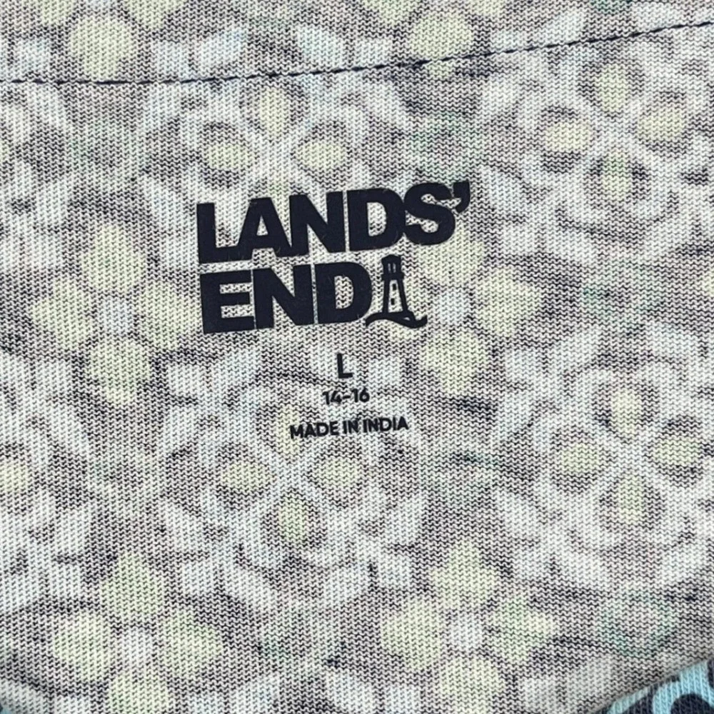Lands End Sleeveless Shift Dress Womens L Blue Green Geometric Casual Summer
